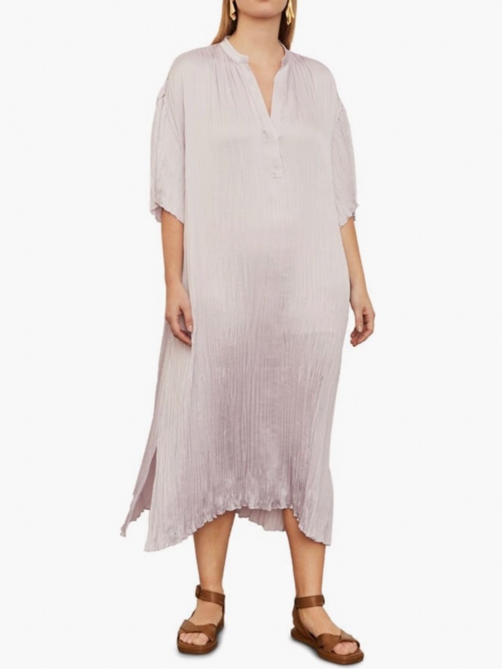 Vince Crushed Satin Midi Dress Violetta Light Violet SZ 1X - Picture 2 of 16